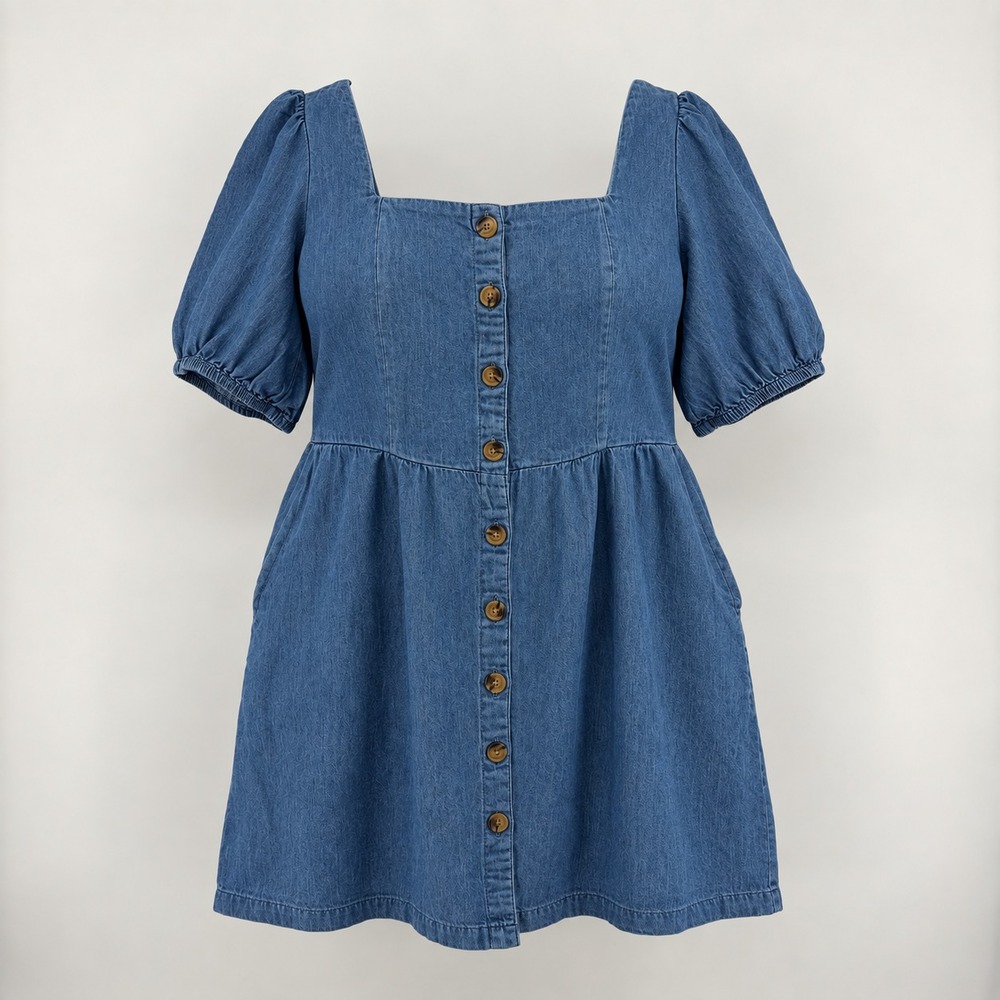 Old Navy Puff-Sleeve Jean Mini Dress 2X Blue Cottagecore
